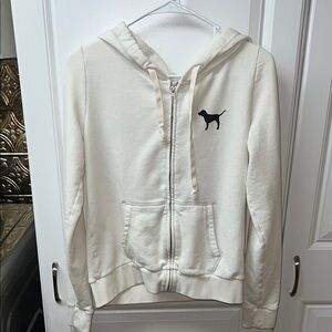 PINK VS Zip Up Hoodie w/Flowers decal, Medium,